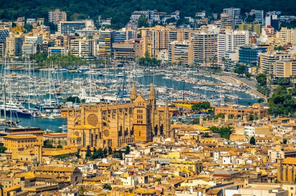 Palma aus der Vogelperspektive: Kathedrale am Plaça de la Seu in Palma de Mallorca auf der Balearischen Insel Mallorca, Spanien