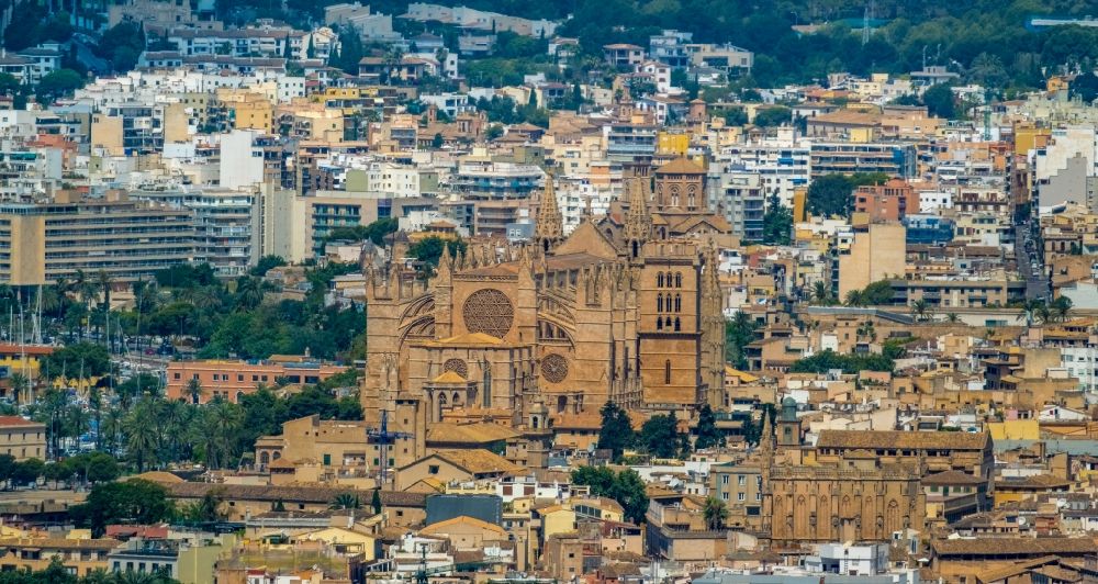 Palma von oben - Kathedrale am Plaça de la Seu in Palma de Mallorca auf der Balearischen Insel Mallorca, Spanien