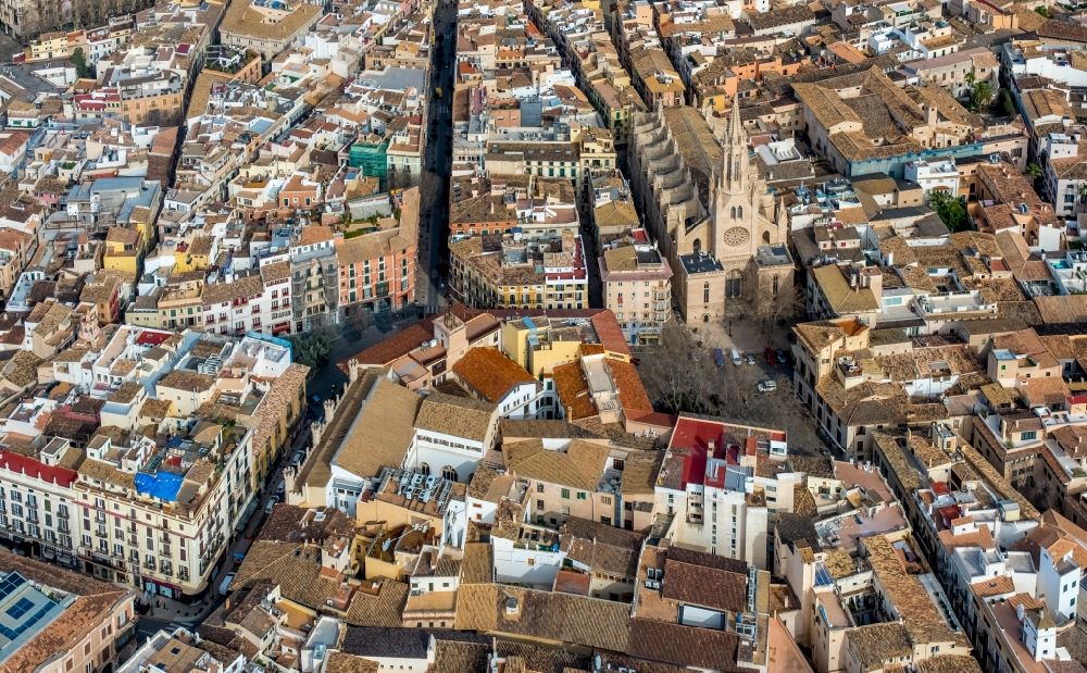Palma aus der Vogelperspektive: Kirche Iglesia de Santa Eulalia am Placa de Santa Eulalia in der Altstadt in Palma in Balearische Insel Mallorca, Spanien