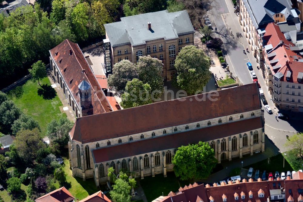 Erfurt von oben - Kirchengebäude der Predigerkirche in Erfurt im Bundesland Thüringen, Deutschland