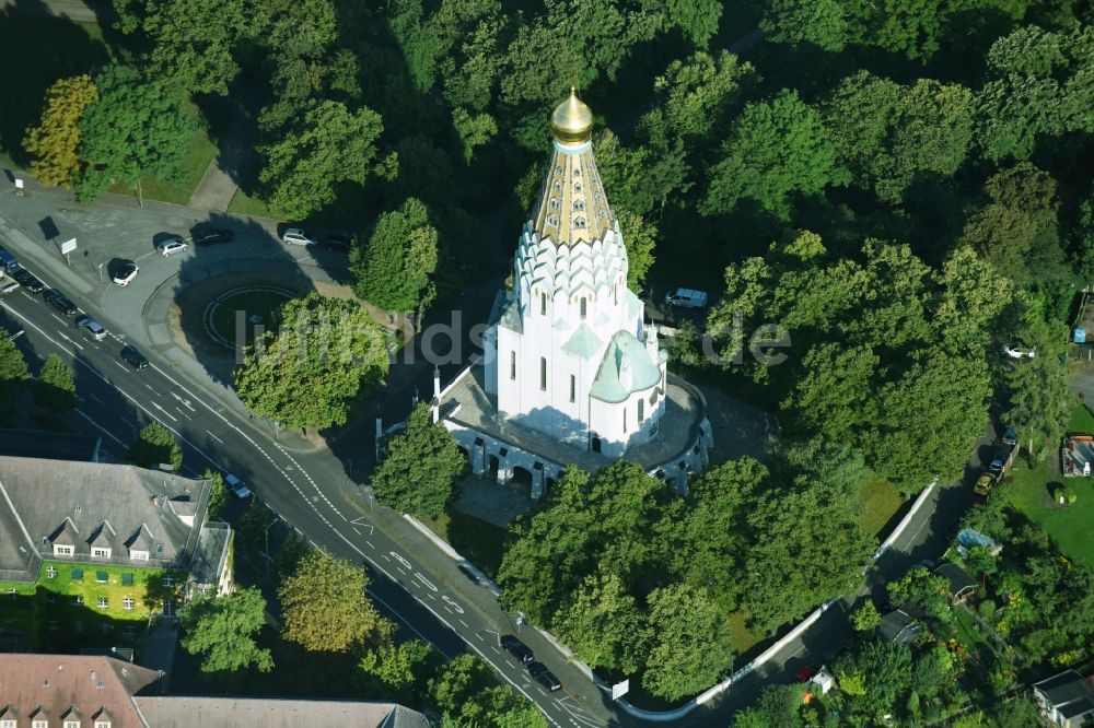 Leipzig aus der Vogelperspektive: Kirchengebäude der St.-Alexi- Gedächtniskirche zur Russischen Ehre in Leipzig