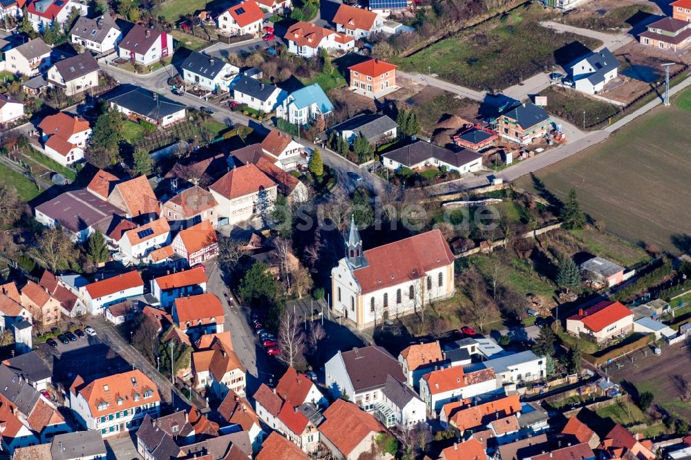 Luftbild Zeiskam - Kirchengebäude von St. Bartholomäus in Zeiskam im Bundesland Rheinland-Pfalz, Deutschland