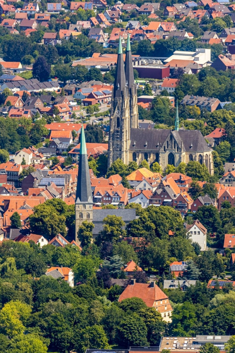 Billerbeck von oben - Kirchengebäude des Domes in der Altstadt in Billerbeck im Bundesland Nordrhein-Westfalen, Deutschland