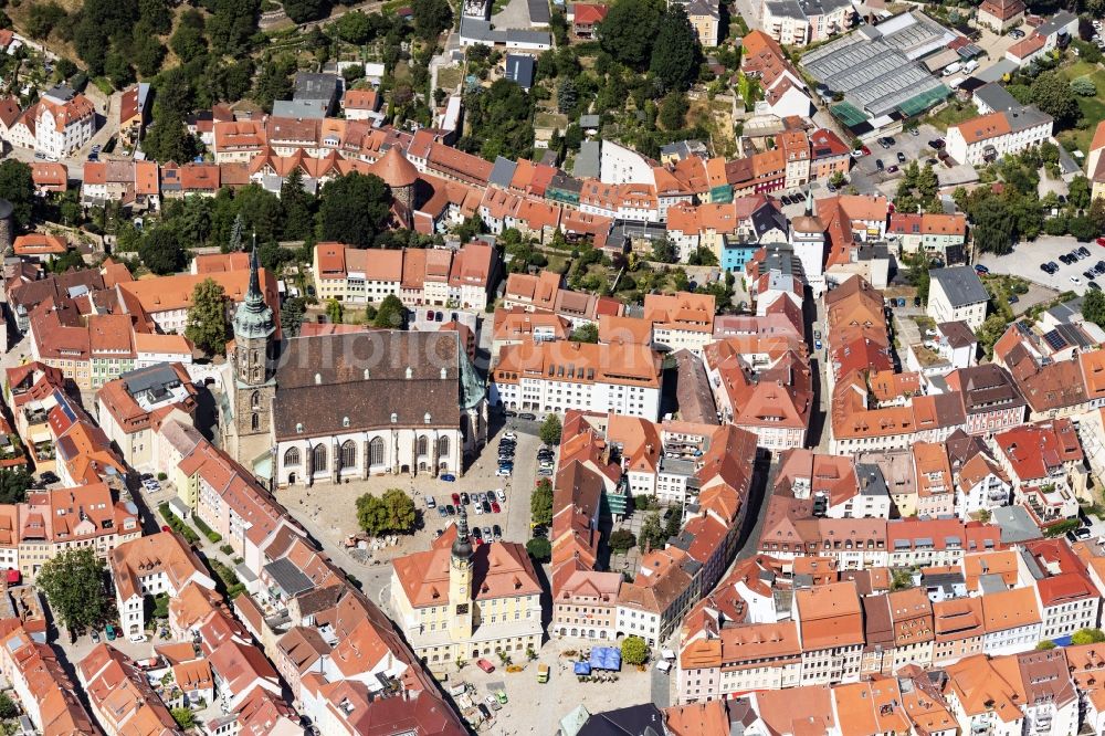 Luftaufnahme Bautzen - Kirchengebäude des Domes St. Petri und der Hauptmarkt in der Altstadt in Bautzen im Bundesland Sachsen, Deutschland
