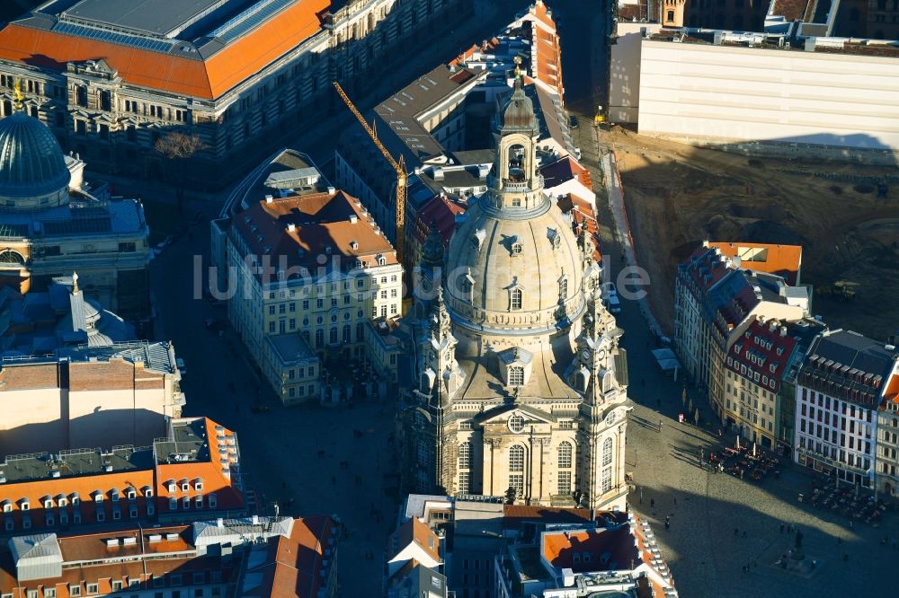 Luftbild Dresden - Kirchengebäude Frauenkirche Dresden in Dresden im Bundesland Sachsen, Deutschland