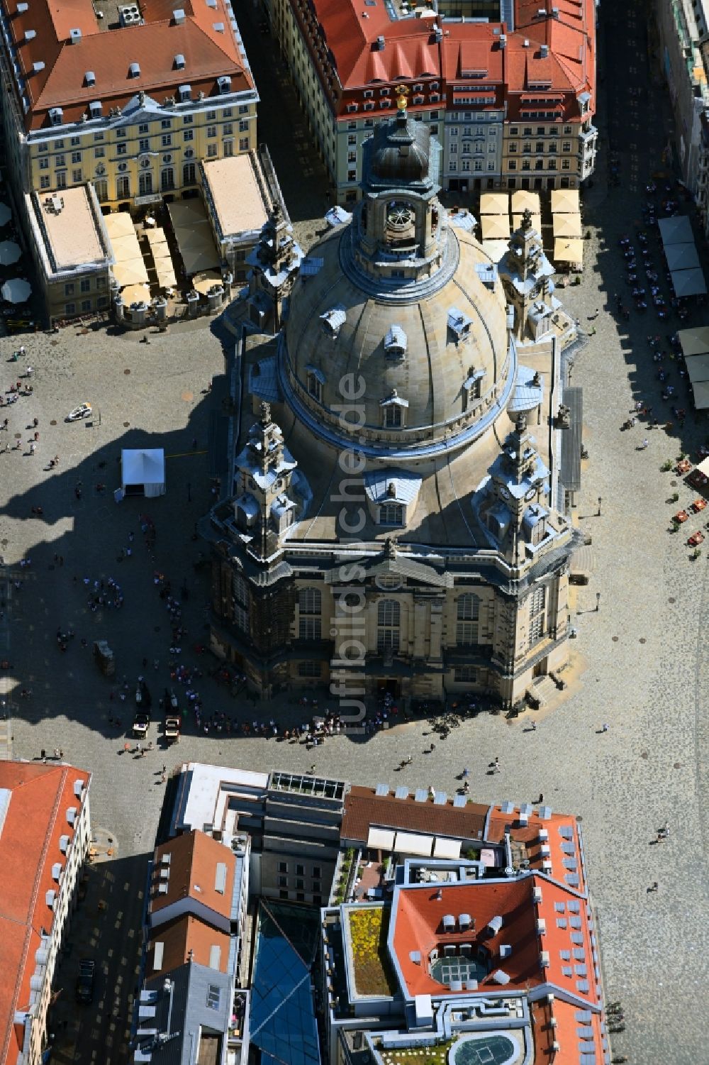 Luftaufnahme Dresden - Kirchengebäude Frauenkirche Dresden in Dresden im Bundesland Sachsen, Deutschland
