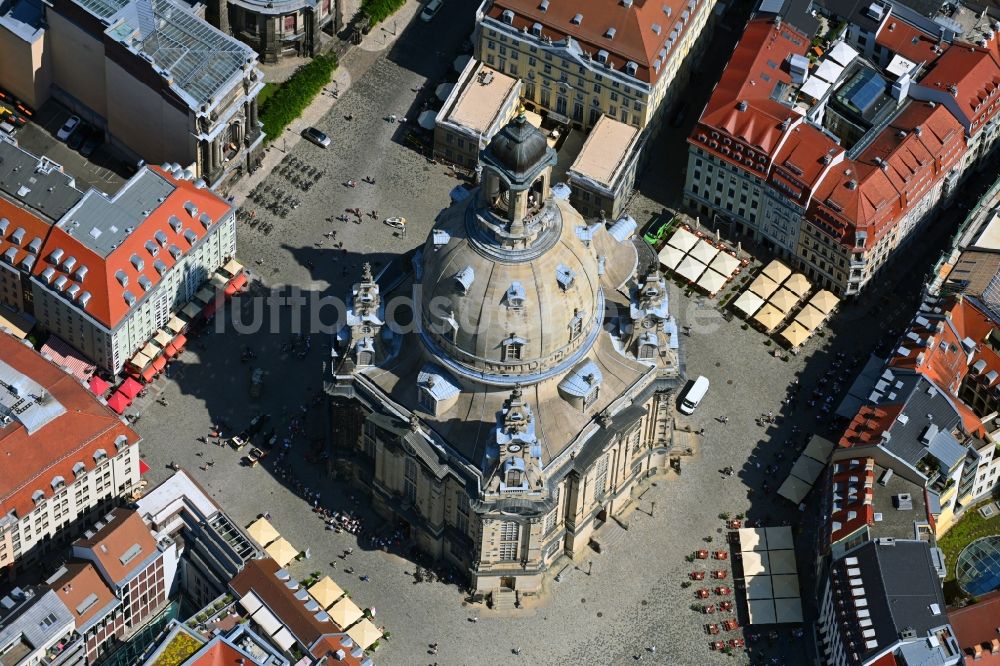 Dresden von oben - Kirchengebäude Frauenkirche Dresden in Dresden im Bundesland Sachsen, Deutschland