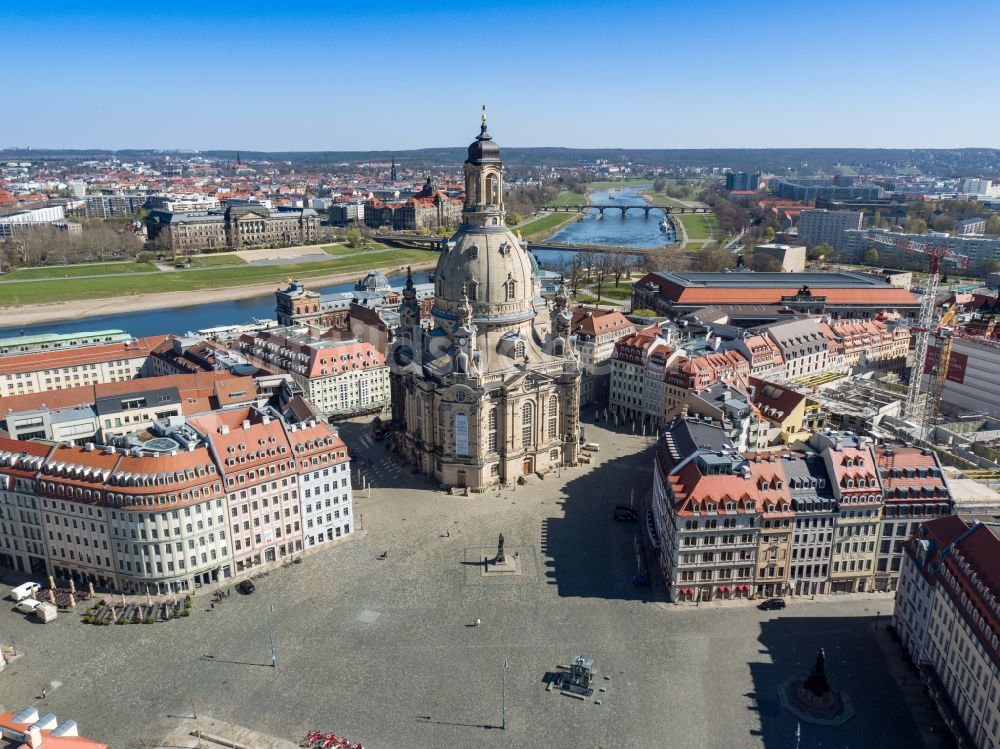Luftbild Dresden - Kirchengebäude Frauenkirche Dresden in Dresden im Bundesland Sachsen, Deutschland