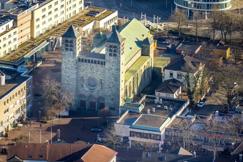 Luftbild Unna - Kirchengebäude der St. Katharina Unna am Katharinenplatz in Unna im Bundesland Nordrhein-Westfalen, Deutschland