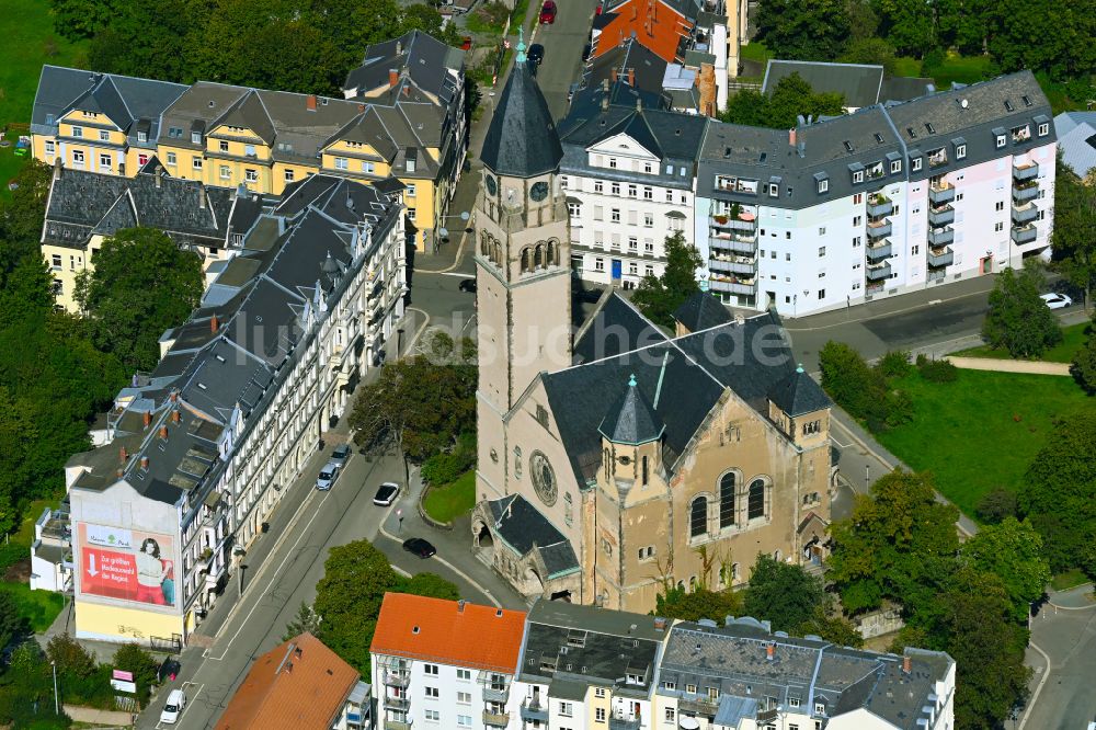 Plauen aus der Vogelperspektive: Kirchengebäude der Markuskirche in Plauen im Bundesland Sachsen, Deutschland