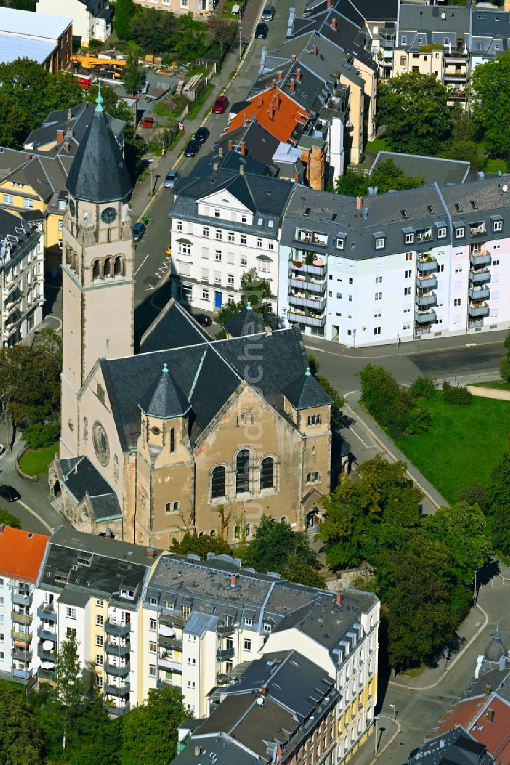 Luftbild Plauen - Kirchengebäude der Markuskirche in Plauen im Bundesland Sachsen, Deutschland