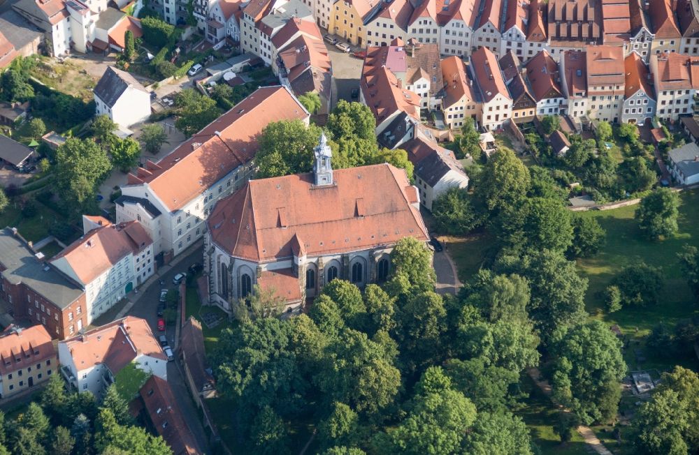 Luftaufnahme Görlitz - Kirchengebäude der St. Nikolai Kirche in Görlitz im Bundesland Sachsen, Deutschland
