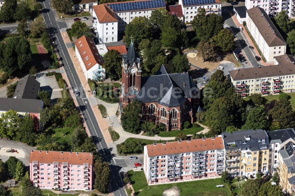 Plauen aus der Vogelperspektive: Kirchengebäude der Pauluskirche in Plauen im Bundesland Sachsen, Deutschland