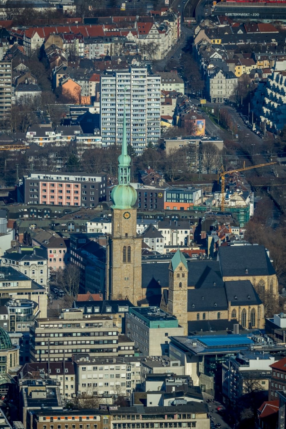 Luftbild Dortmund - Kirchengebäude der St. Reinoldi in Dortmund im Bundesland Nordrhein-Westfalen, Deutschland
