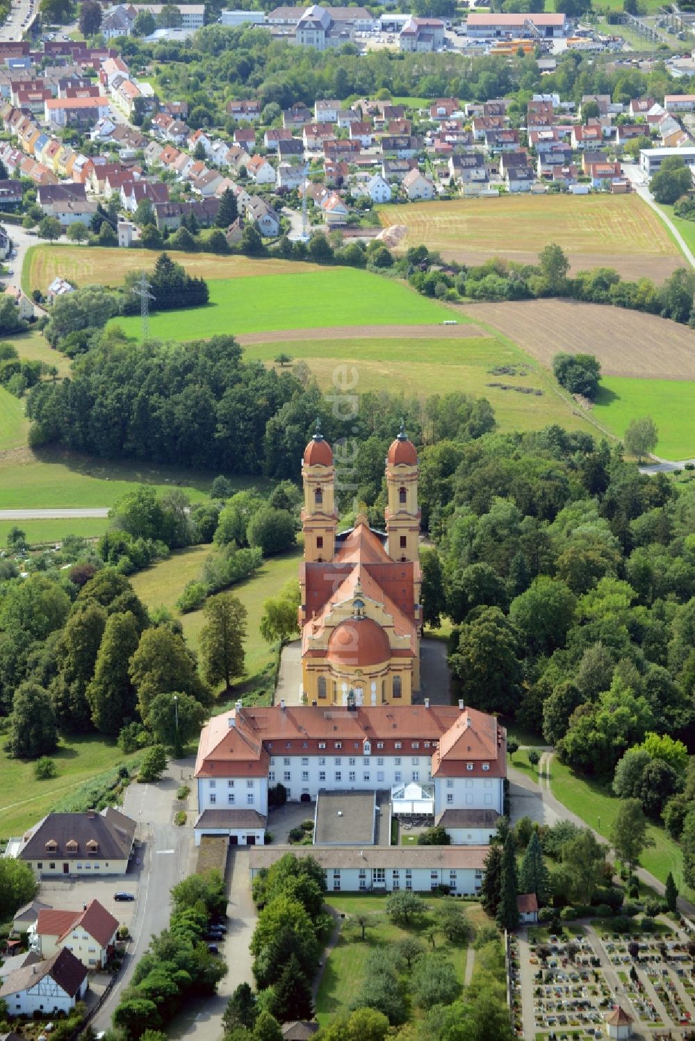 Ellwangen (Jagst) von oben - Kirchengebäude der Wallfahrtskirche Schönenberg in Ellwangen (Jagst) im Bundesland Baden-Württemberg