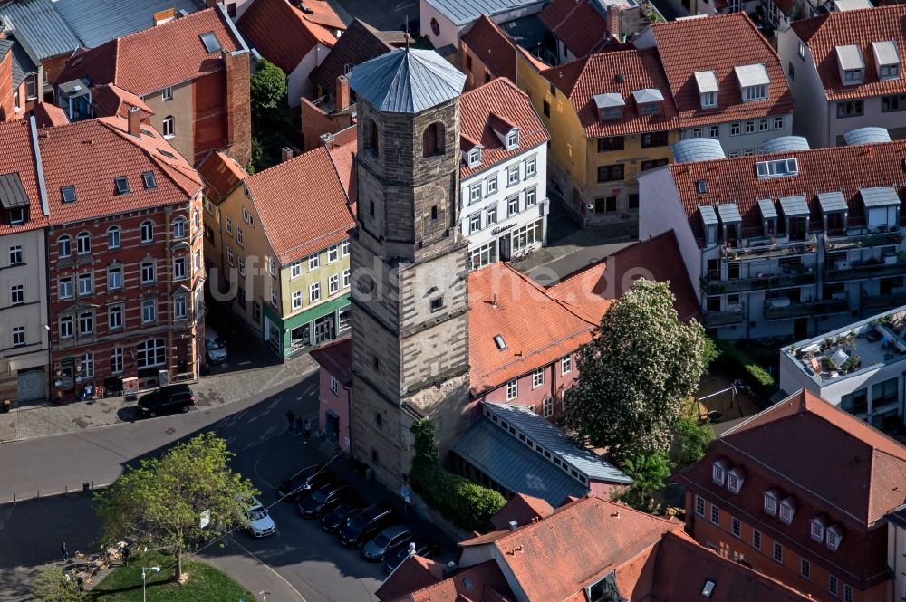 Luftbild Erfurt - Kirchenturm Paulskirchturm an der Paulstraße in Erfurt im Bundesland Thüringen, Deutschland