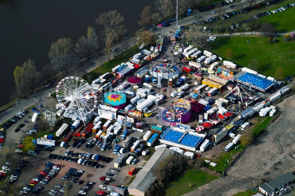 Luftbild Magdeburg - Kirmes - und Rummel- Veranstaltungsgelände beim Volksfest am Messeplatz Max Wille in Magdeburg im Bundesland Sachsen-Anhalt, Deutschland