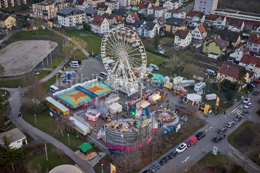 Luftbild Eltingen - Kirmes - und Rummel- Veranstaltungsgelände beim Volksfest Pferdemarkt in Eltingen im Bundesland Baden-Württemberg, Deutschland