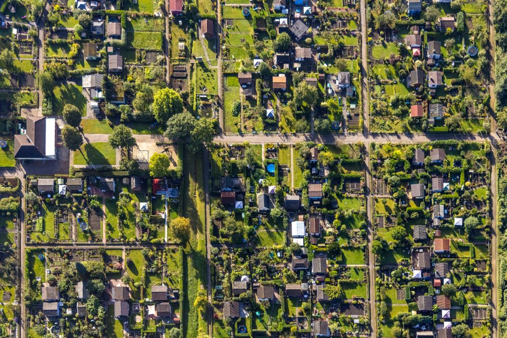 Luftaufnahme Erle - Kleingartenanlagen und Bungalowsiedelung in Erle im Bundesland Nordrhein-Westfalen, Deutschland