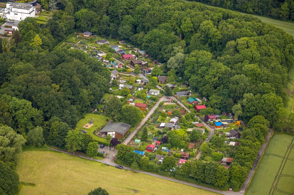 Rhynern von oben - Kleingartenanlagen und Bungalowsiedelung in Rhynern im Bundesland Nordrhein-Westfalen, Deutschland