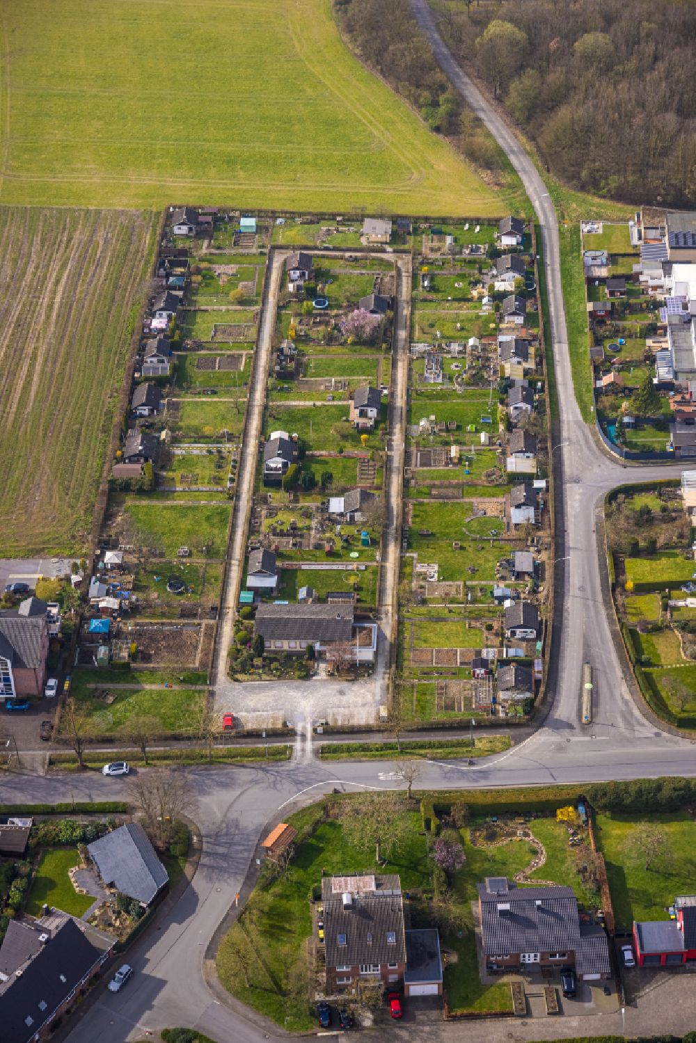 Luftbild Ahlen - Kleingartenanlagen einer Laubenkolonie in Ahlen im Bundesland Nordrhein-Westfalen, Deutschland