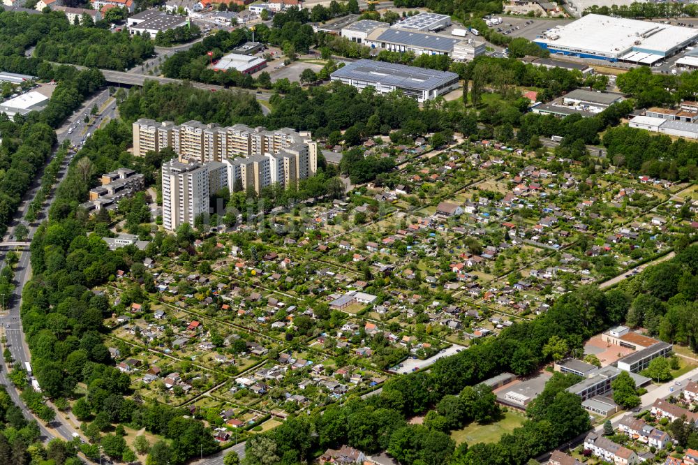 Luftbild Hannover - Kleingartenanlagen einer Laubenkolonie Kleingärtner-Verein Rabenhorst-Schorbusch in Hannover im Bundesland Niedersachsen, Deutschland