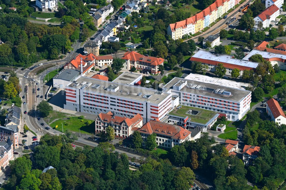 Plauen aus der Vogelperspektive: Klinikgelände des Krankenhauses Helios Vogtland-Klinikum Plauen in Plauen im Bundesland Sachsen, Deutschland