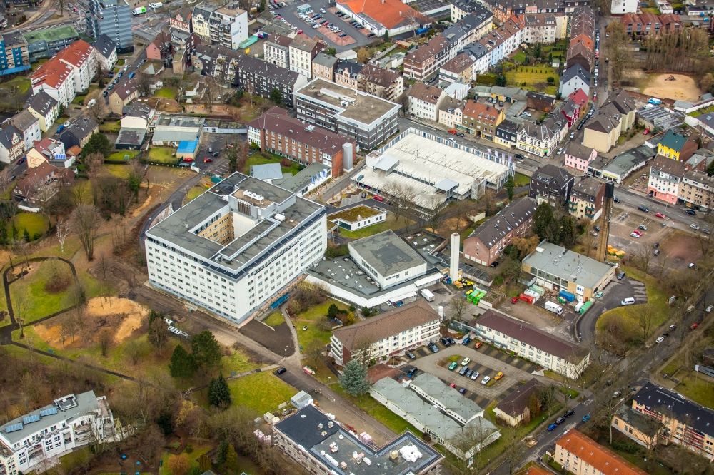 Luftaufnahme Herne - Klinikgelände des Krankenhauses Ev. Krankenhaus in Herne im Bundesland Nordrhein-Westfalen, Deutschland