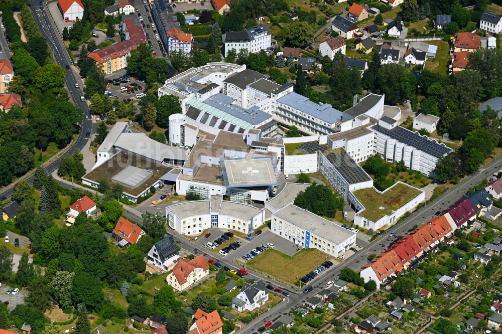 Freiberg von oben - Klinikgelände des Krankenhauses Kreiskrankenhaus Freiberg gGmbH in Freiberg im Bundesland Sachsen, Deutschland