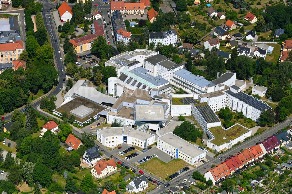 Freiberg aus der Vogelperspektive: Klinikgelände des Krankenhauses Kreiskrankenhaus Freiberg gGmbH in Freiberg im Bundesland Sachsen, Deutschland