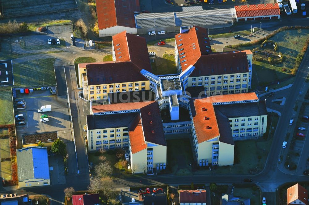 Grimma von oben - Klinikgelände des Krankenhauses Muldentalklinik in Grimma im Bundesland Sachsen, Deutschland