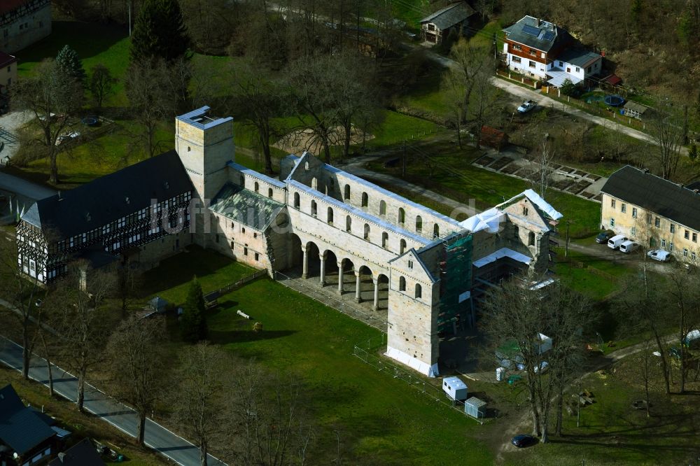 Luftaufnahme Paulinzella - Kloster mit Kirchenruine in Paulinzella im Bundesland Thüringen, Deutschland