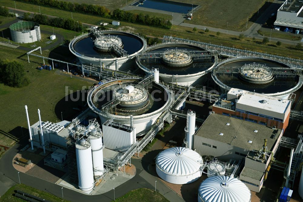 Luftaufnahme Bitterfeld-Wolfen - Klärwerks- Becken und Reinigungsstufen in Bitterfeld-Wolfen im Bundesland Sachsen-Anhalt, Deutschland