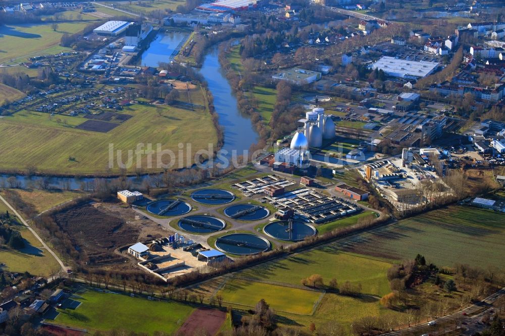 Luftaufnahme Kassel - Klärwerks- Becken und Reinigungsstufen im Ortsteil Wesertor in Kassel im Bundesland Hessen, Deutschland