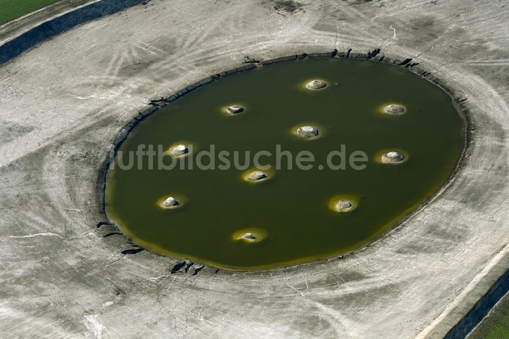 Krummensee aus der Vogelperspektive: Künstliches Soll Biotop in einem Feld am Waldrand in Krummensee im Bundesland Brandenburg, Deutschland