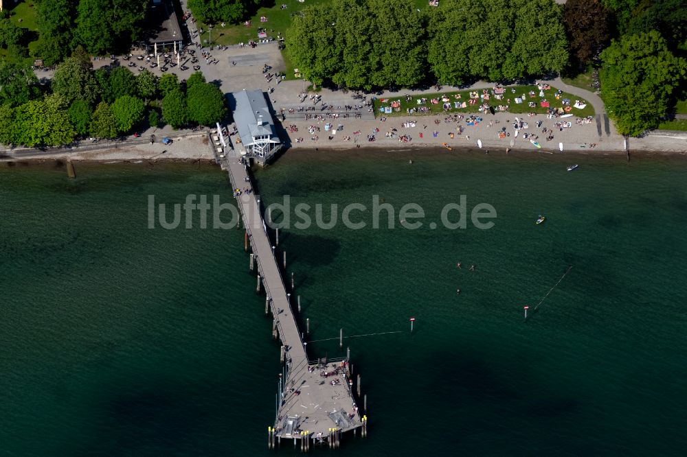 Luftaufnahme Kressbronn am Bodensee - Konstruktion der Seebrücke über den Bodensee in Kressbronn am Bodensee im Bundesland Baden-Württemberg, Deutschland