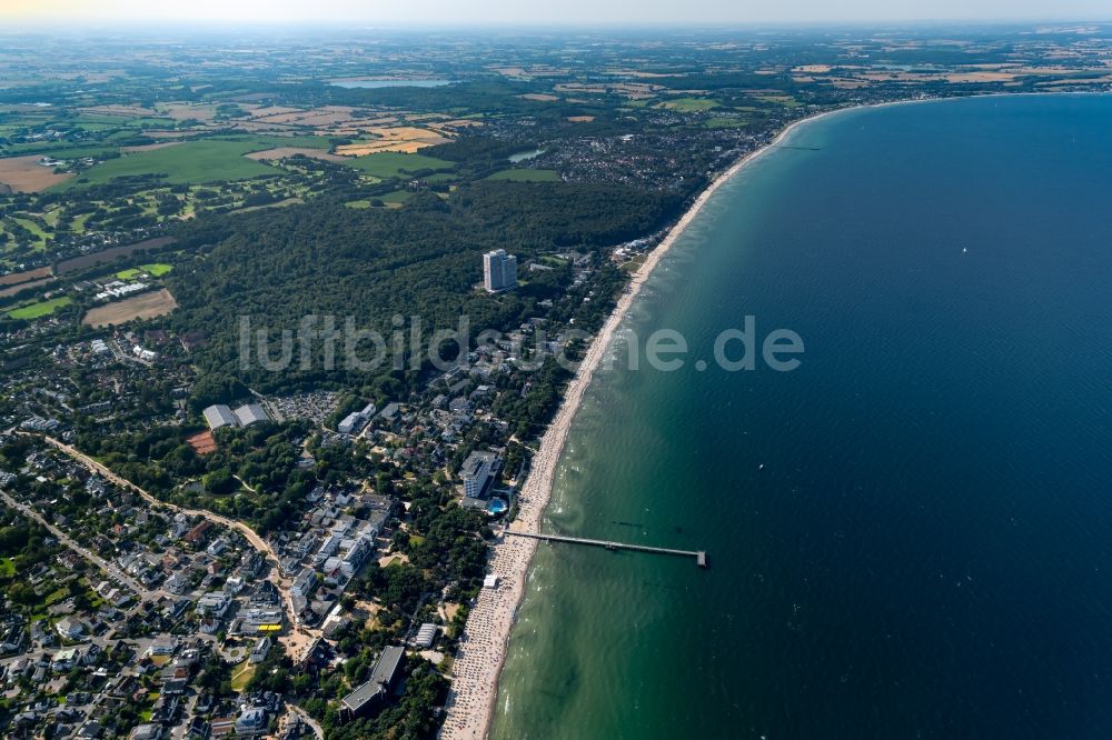 Luftaufnahme Timmendorfer Strand - Konstruktion der Seebrücke über in Timmendorfer Strand im Bundesland Schleswig-Holstein, Deutschland
