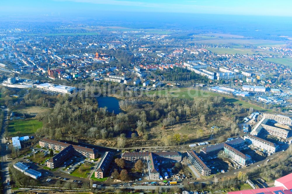Luftbild Bernau - Konversions- Baustelle Gebäudekomplex am ehemaligen Militär- Heeresbekleidungsamt in Bernau im Bundesland Brandenburg, Deutschland