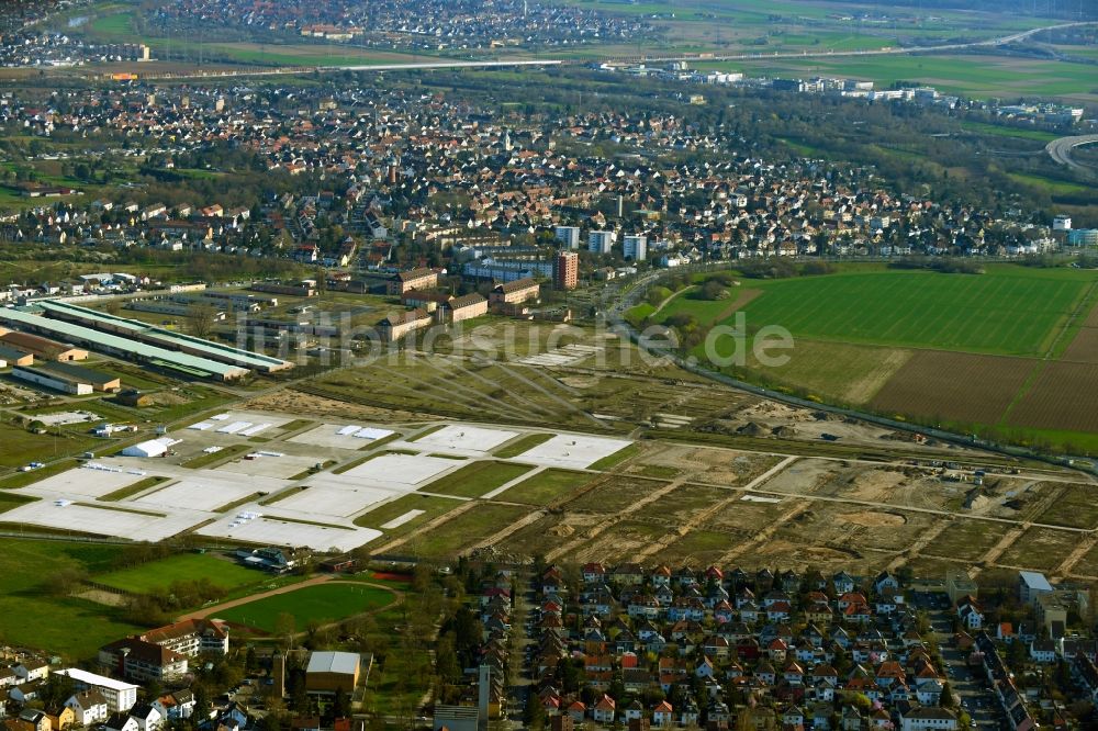 Luftbild Mannheim - Konversions- Baustelle - Rückbau der ehemaligen Spinelli-Kaserne in Mannheim im Bundesland Baden-Württemberg, Deutschland