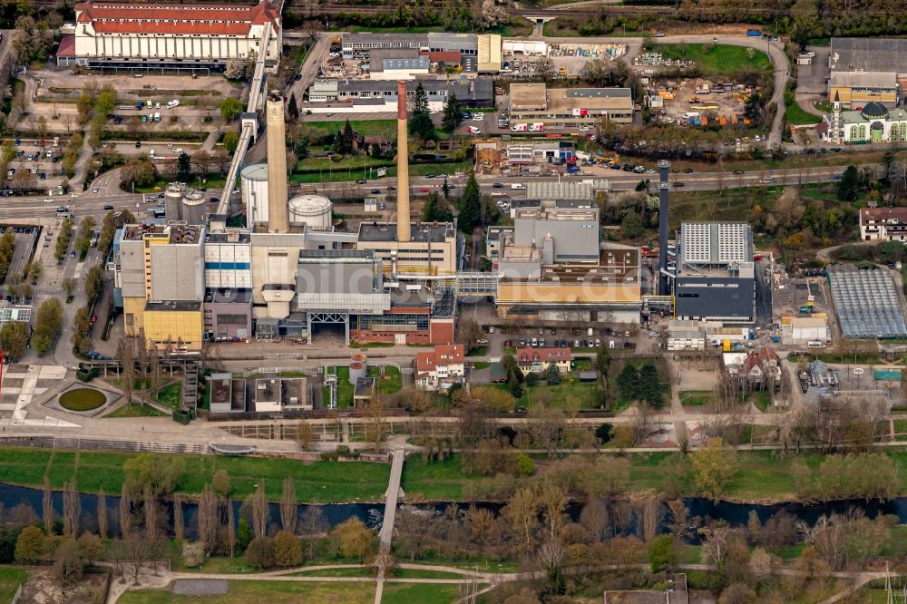Pforzheim aus der Vogelperspektive: Kraftwerksanlagen des Heizkraftwerkes der Heizkraftwerk Pforzheim GmbH in Pforzheim im Bundesland Baden-Württemberg