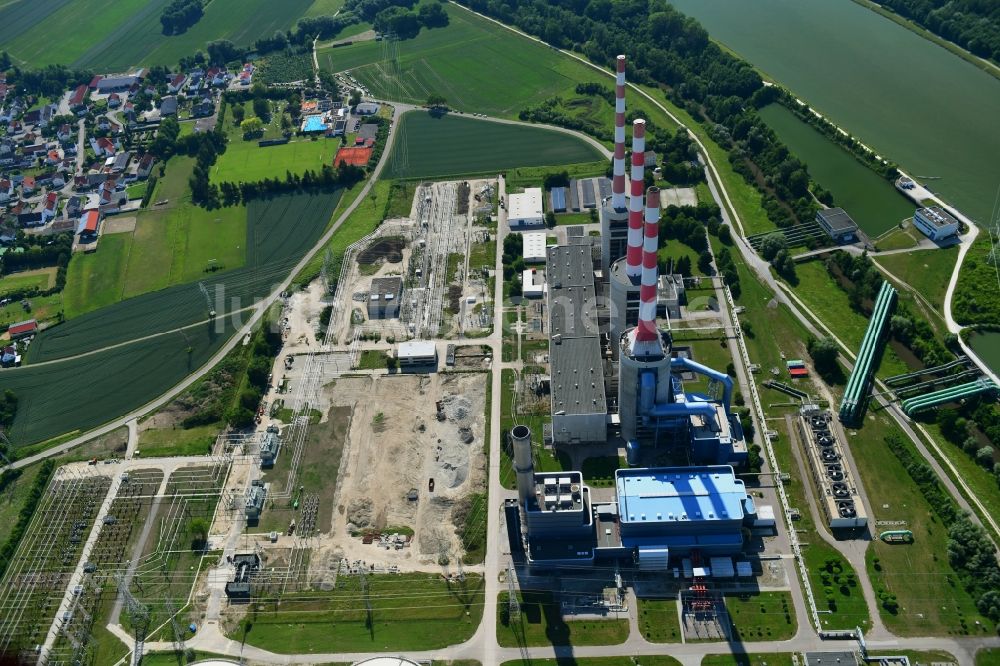 Irsching von oben - Kraftwerksanlagen des Heizkraftwerkes Irsching der Uniper SE in Irsching im Bundesland Bayern, Deutschland