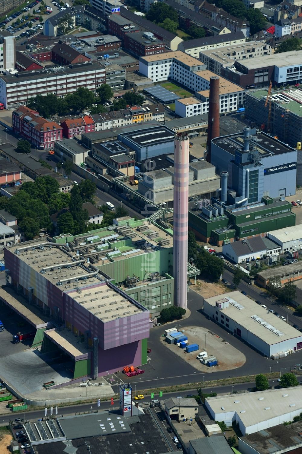 Luftbild Bonn - Kraftwerksanlagen des Heizkraftwerkes der Müllverbrennungsanlage im Ortsteil Weststadt in Bonn im Bundesland Nordrhein-Westfalen, Deutschland