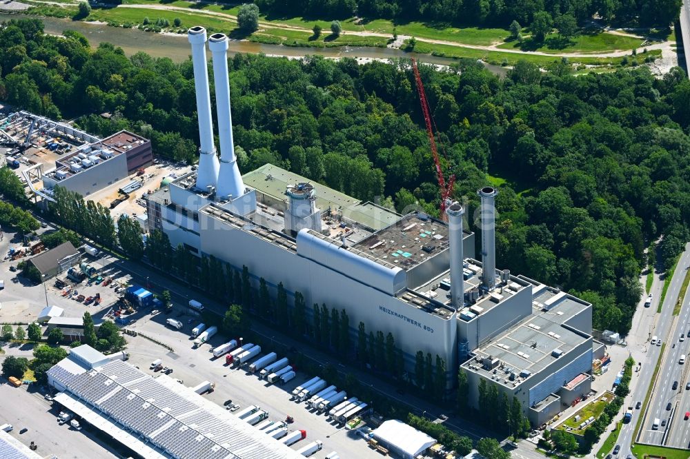 München von oben - Kraftwerksanlagen des Heizkraftwerkes Süd in München Sendling im Bundesland Bayern