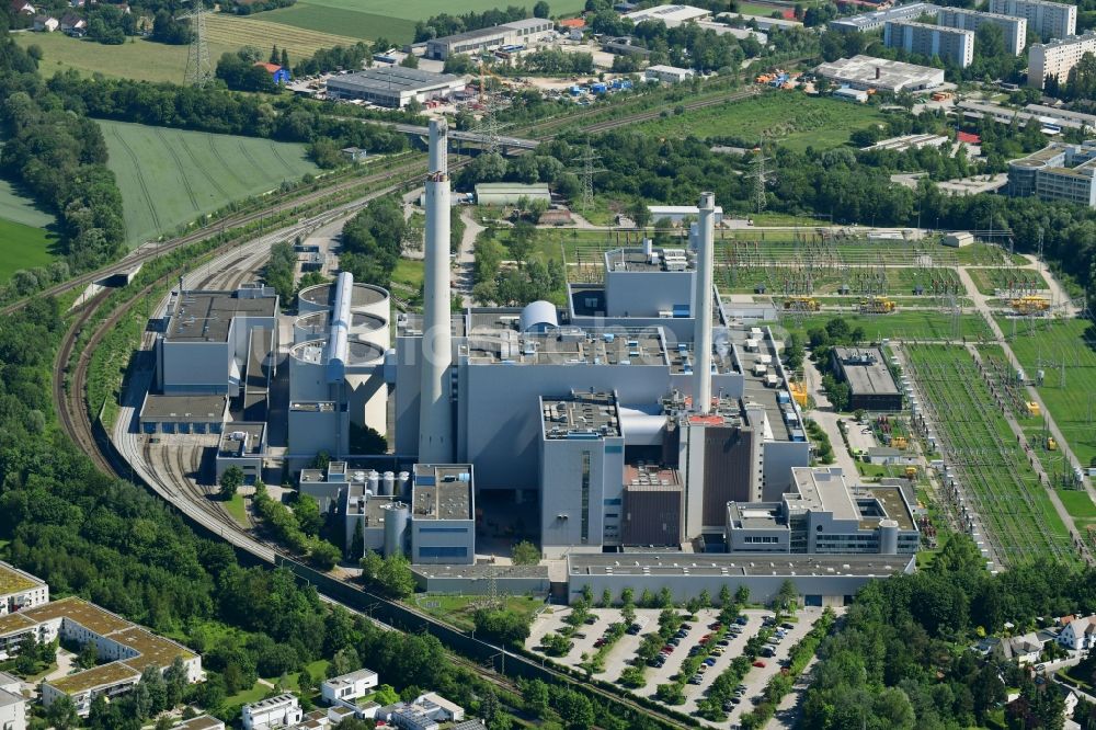 Unterföhring von oben - Kraftwerksanlagen des Heizkraftwerkes SWM Heizkraftwerk Nord in Unterföhring im Bundesland Bayern, Deutschland