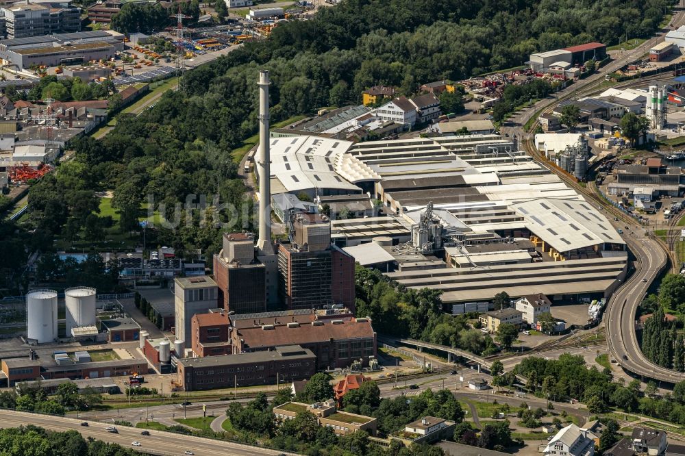 Luftaufnahme Karlsruhe - Kraftwerksanlagen des Kohle- Heizkraftwerk West in Karlsruhe im Bundesland Baden-Württemberg, Deutschland
