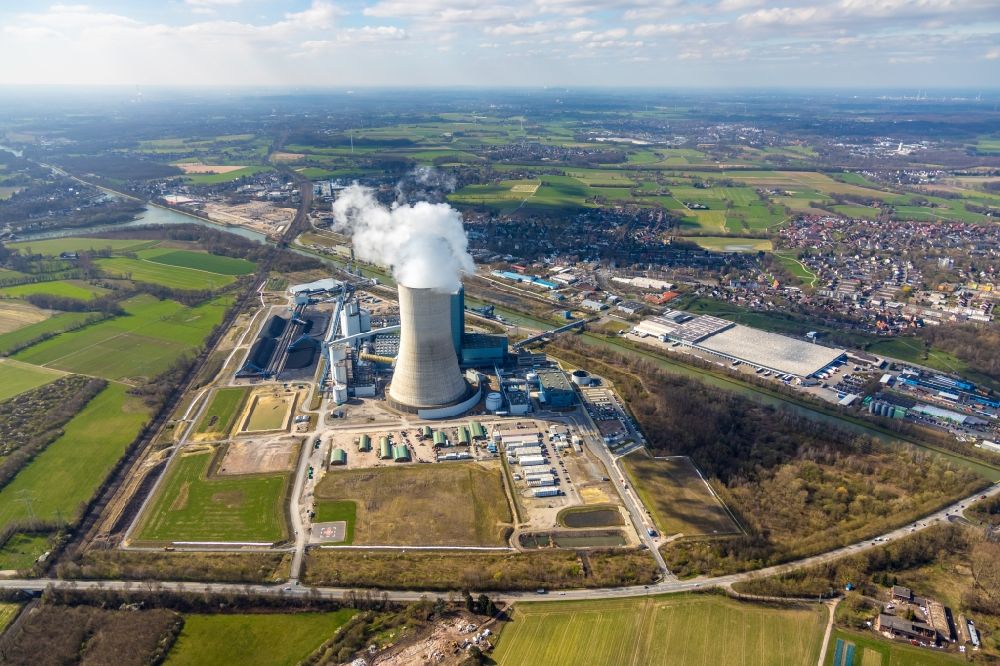 Datteln von oben - Kraftwerksanlagen des Kohle- Heizkraftwerkes Datteln 4 Uniper Kraftwerk in Datteln im Bundesland Nordrhein-Westfalen, Deutschland