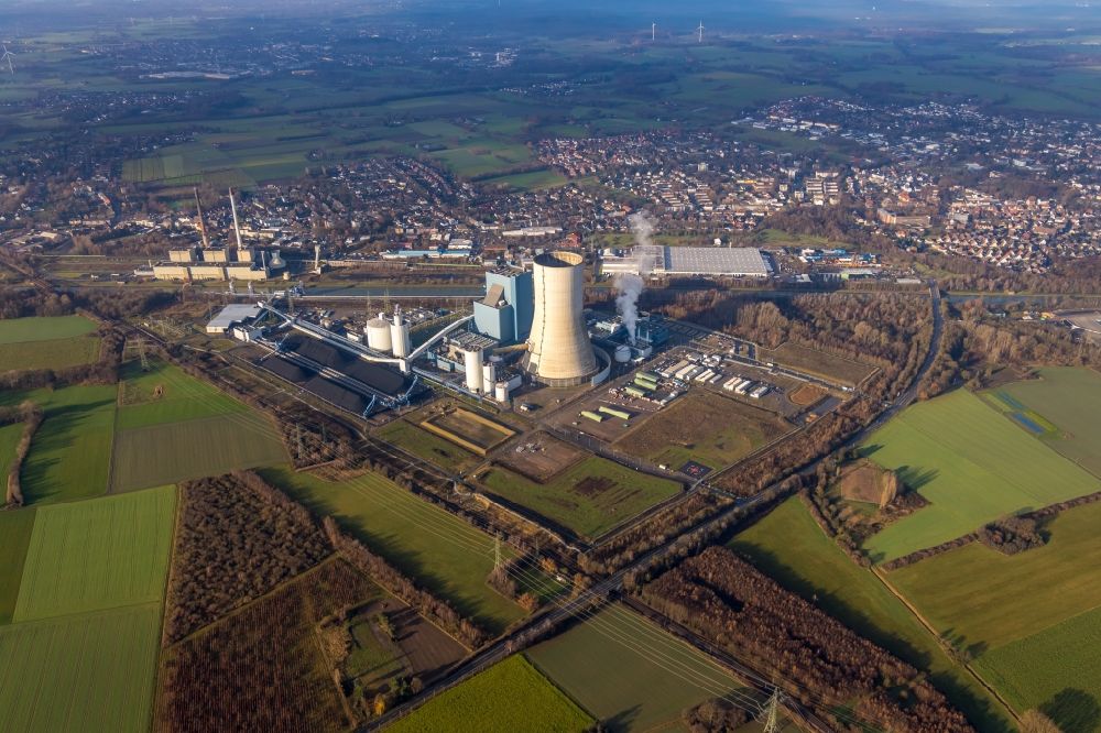 Luftbild Datteln - Kraftwerksanlagen des Kohle- Heizkraftwerkes Datteln 4 Uniper Kraftwerk in Datteln im Bundesland Nordrhein-Westfalen, Deutschland