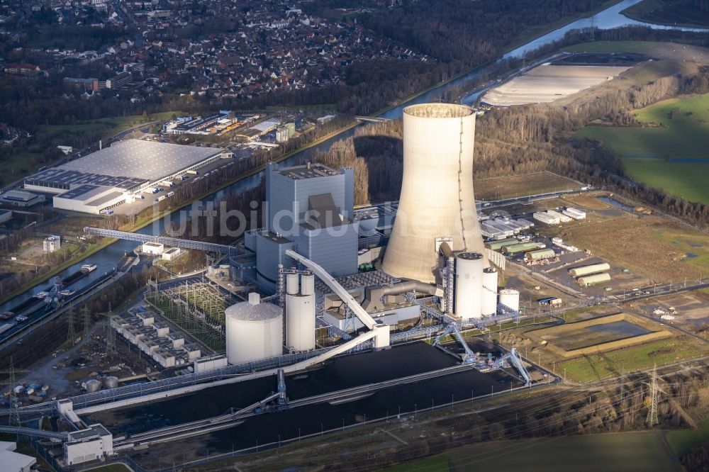Datteln von oben - Kraftwerksanlagen des Kohle- Heizkraftwerkes Datteln 4 Uniper Kraftwerk in Datteln im Bundesland Nordrhein-Westfalen, Deutschland