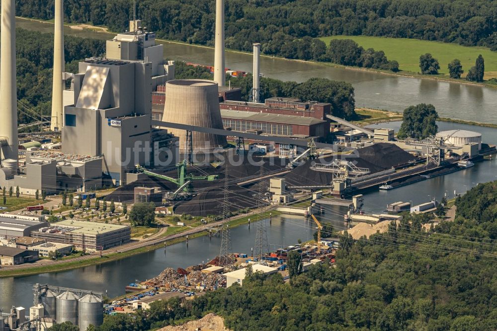 Luftaufnahme Karlsruhe - Kraftwerksanlagen des Kohle- Heizkraftwerkes EnBW Energie Baden-Württemberg AG, Rheinhafen-Dampfkraftwerk Karlsruhe in Karlsruhe im Bundesland Baden-Württemberg, Deutschland