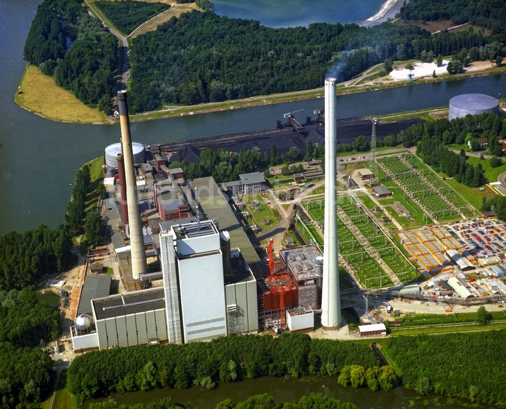 Luftbild Karlsruhe - Kraftwerksanlagen des Kohle- Heizkraftwerkes EnBW Energie Baden-Württemberg AG, Rheinhafen-Dampfkraftwerk Karlsruhe in Karlsruhe im Bundesland Baden-Württemberg, Deutschland